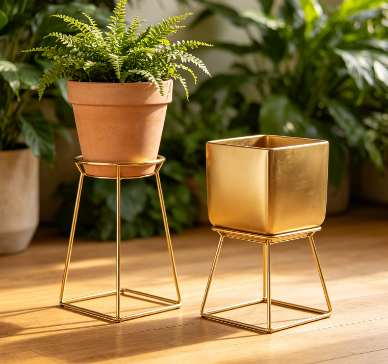 Minimalist Geometric "Light Luxury" Iron Low-Profile Adjustable Plant Stand